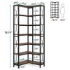 Industrial 7-Tier Metal/Wood Corner Bookcase in White/Natural