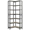 Industrial 7-Tier Metal/Wood Corner Bookcase in White/Natural