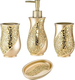 Home 4pc Stylish Bathroom Accessories Set Champagne Gold Soap Dispenser Pump, Tumbler