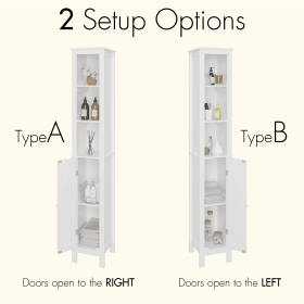 66.92" Tall Bathroom Storage Cabinet with Adjustable Shelves,1 Doors Freestanding Cabinet with Anti-Tip, Open compartments, for Home, Small Space