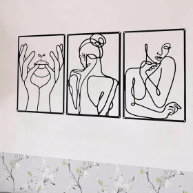 CIFbuy 3Pcs Abstract Metal Wall Art Minimalist Line Drawing Decor Indoor Outdoor Hanging Holiday Gift (TikTok, temu pick-up service)