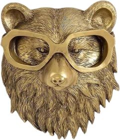 Gold Animal Head Wall Decor Wall Sculpture Home Decor Statue for Living Room Office Bedroom Modern Decor for Men Women Bear