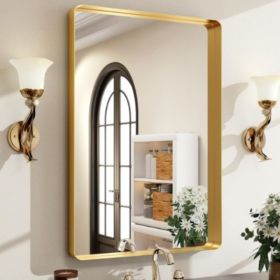 Wall Mirror With Rectangular Metal Frame (Option: Gold  2230)